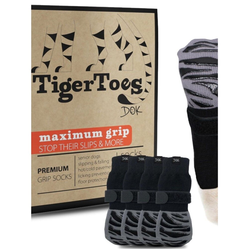 DOK TigerToes Premium Non-Slip Dog Socks for Hardwood Floors Size Large